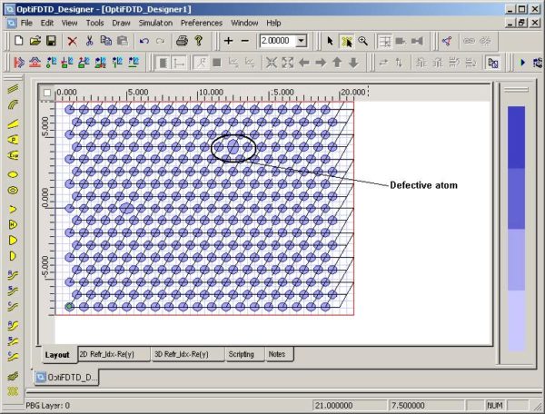 FDTD - Figure 92 Defective atom at Cell 13,0,5